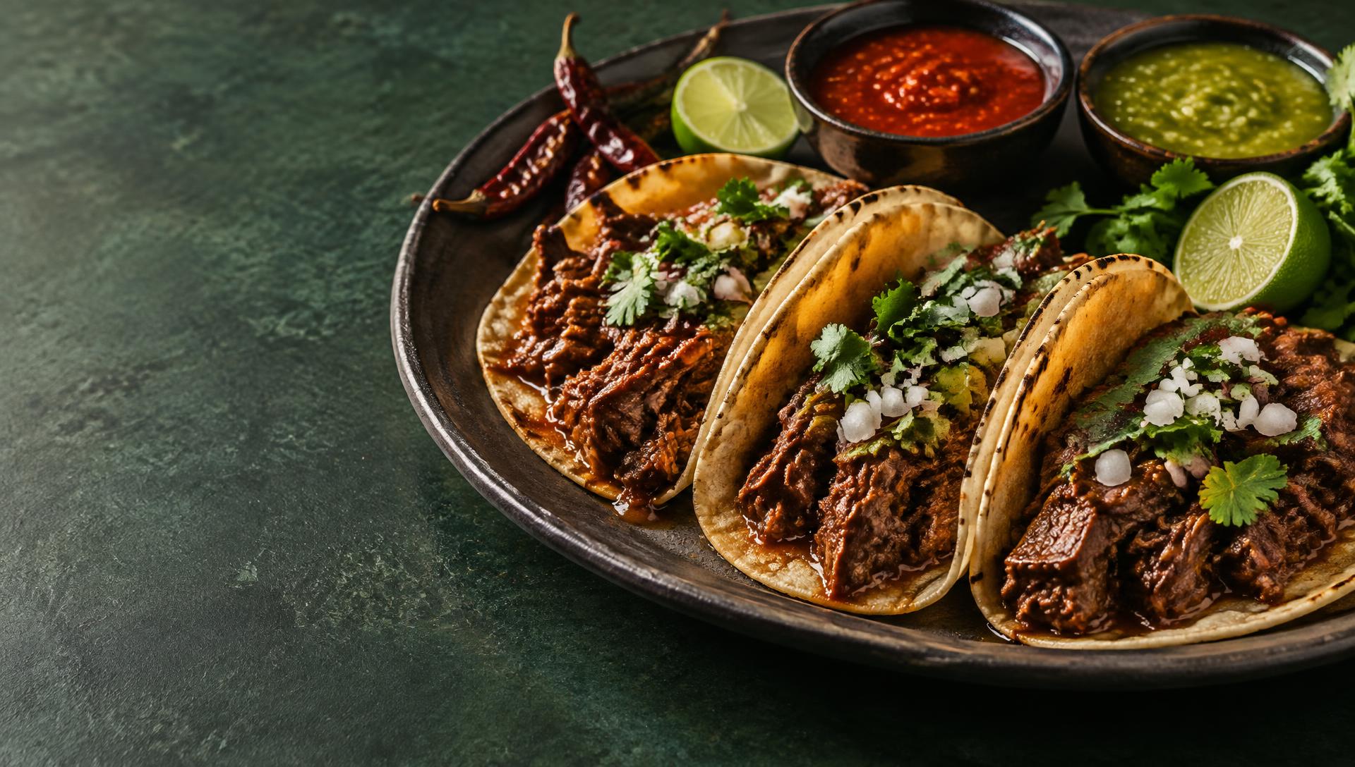 Birria-tacoja perinteisin meksikolaisin lisukkein